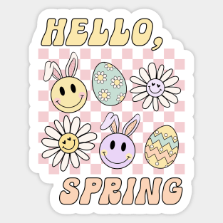 Hello Spring Cute Easter Bunny Design Sticker